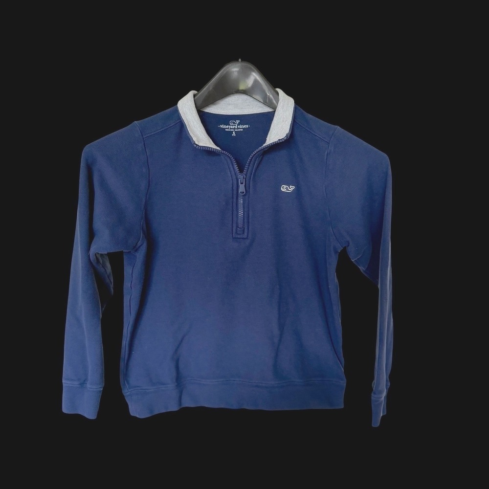 Vineyard‎ Vines Boys Navy Blue Quarter Zip Cotton Pullover Sweater Size S